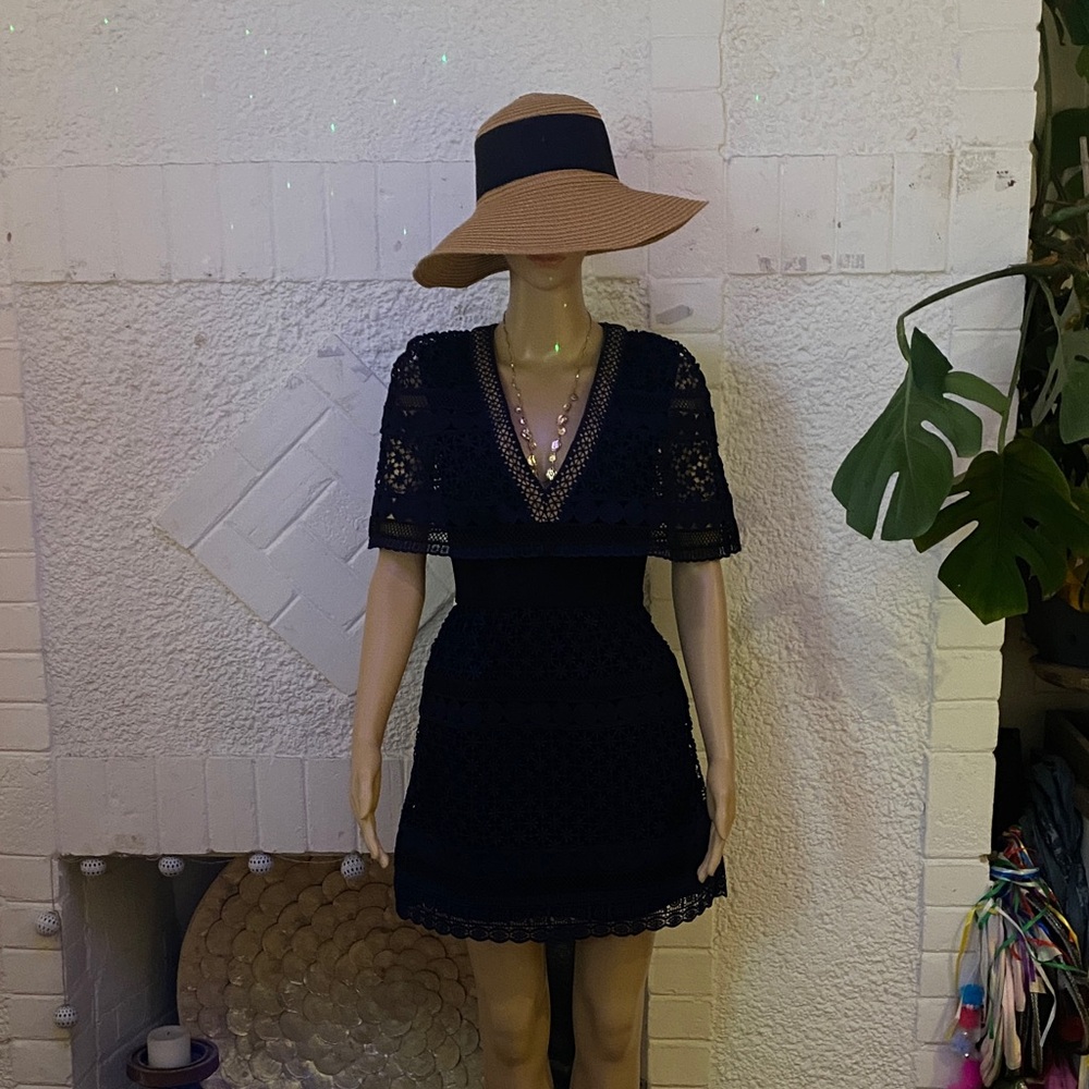 Self-Portrait Elegant Black and Navy Blue Lace Dress Dress